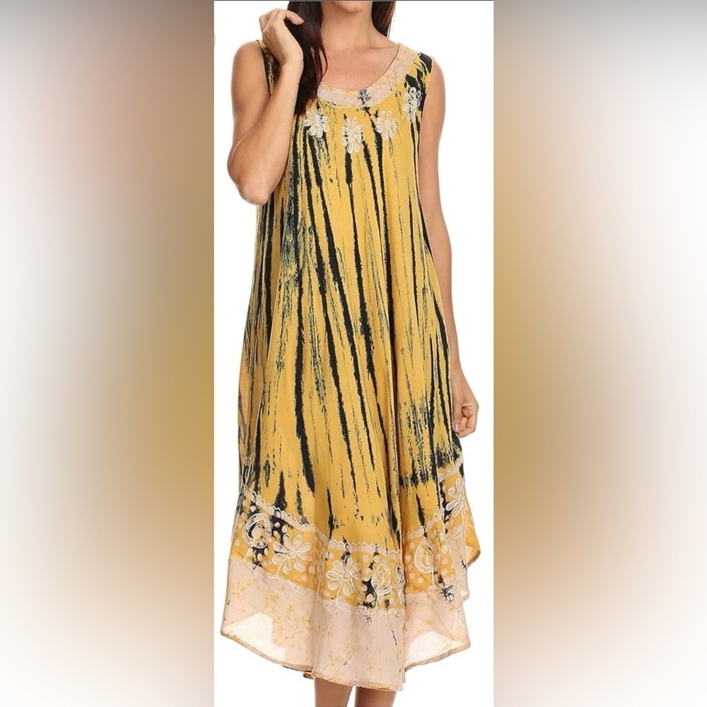 Sakkas Yellow Alexis Embroidered Long Sleeveless Floral Caftan - Picture 3 of 11